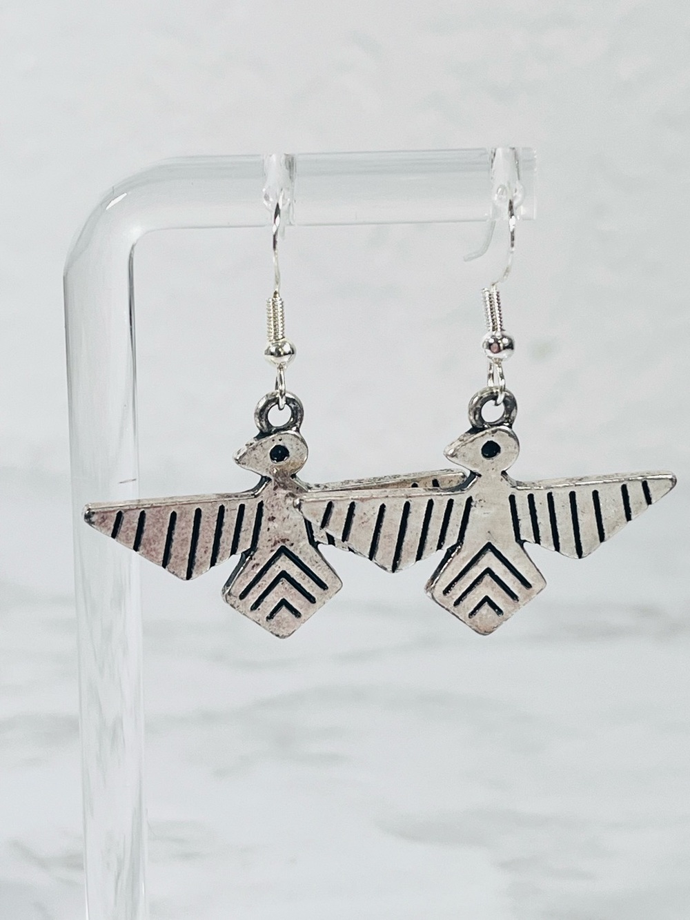Silver Thunderbird Dangle Earrings